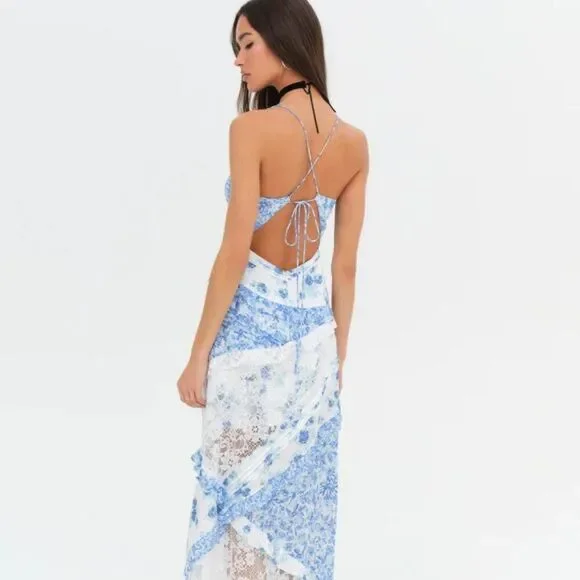 FOR LOVE & LEMONS Rosalyn Maxi Dress in Blue (size S) NWT - Picture 3 of 10
